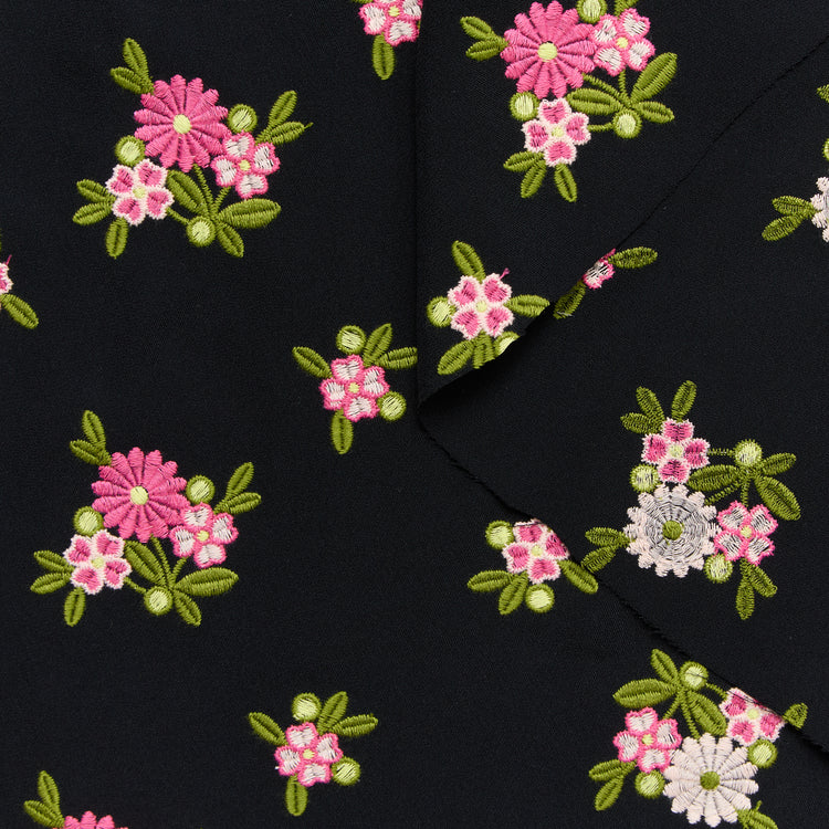T24P12117 | Embroidered Flowers on Crepe - view 1