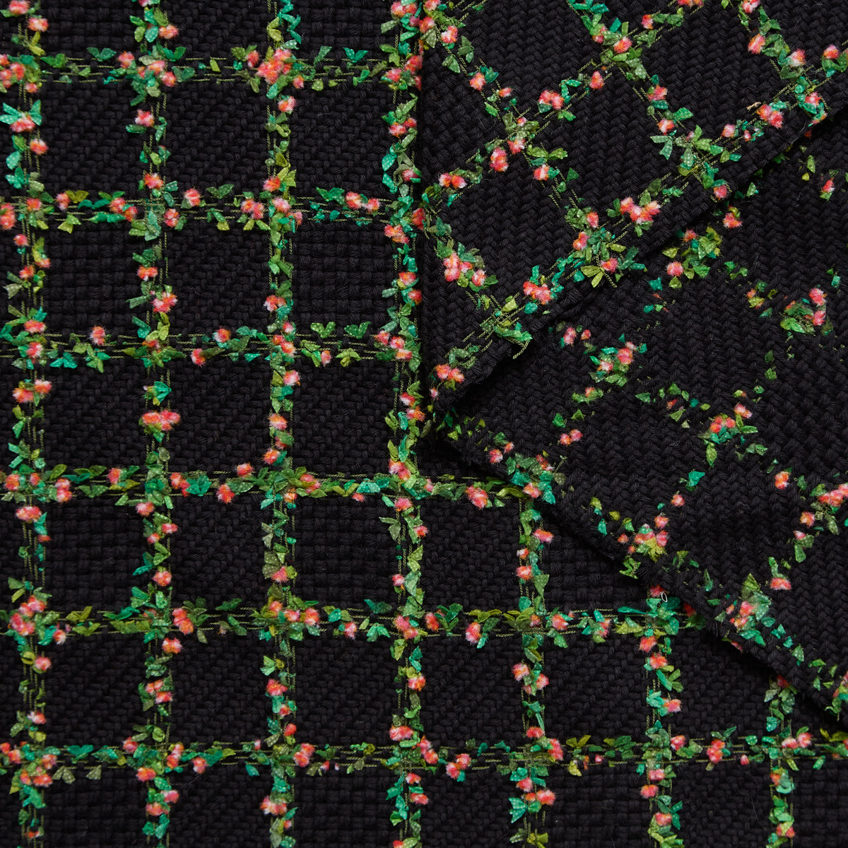 T24P13267 | Tweed de Coton à Carreaux et Fleurs
