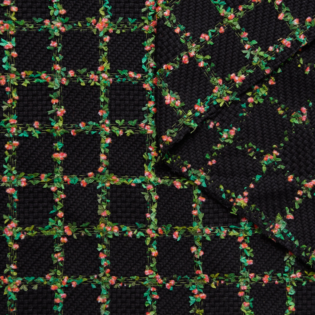 T24P13267 | Tweed de Coton à Carreaux et Fleurs