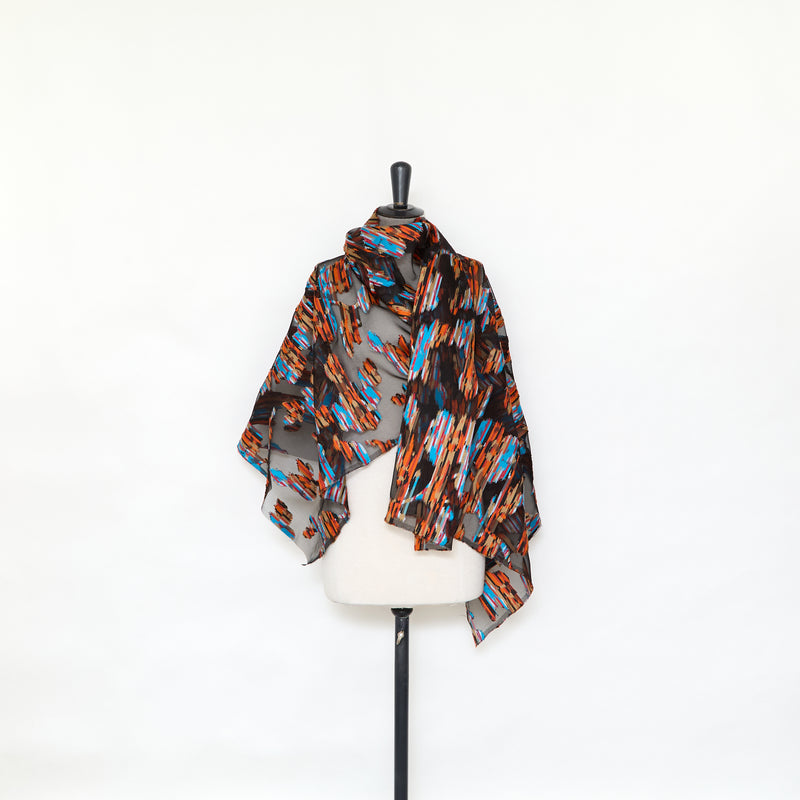 T24P13280 | Jacquard Organza Fil Coupé et Fleuri en Soie Mélangée