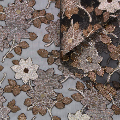T24P13376 | Jacquard Métallisé sur Organza à Motif Floral en Soie