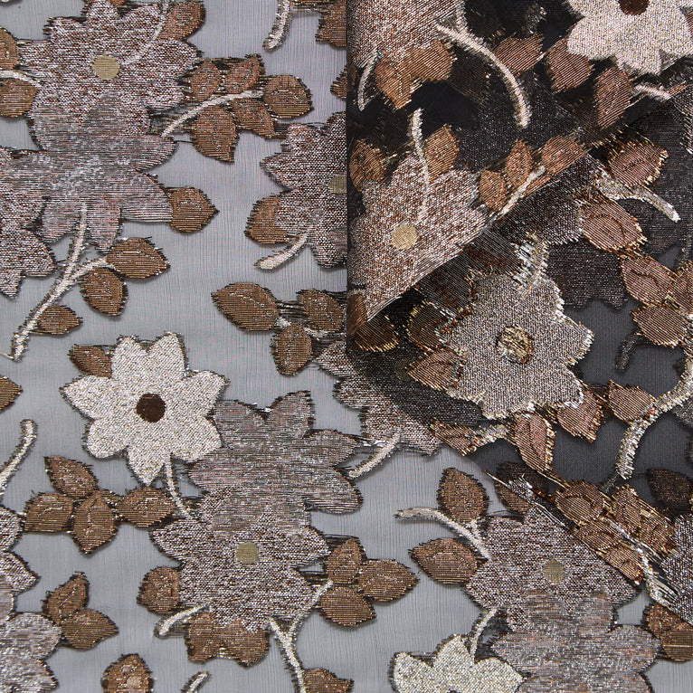 T24P13376 | Jacquard Métallisé sur Organza à Motif Floral en Soie - vue 2