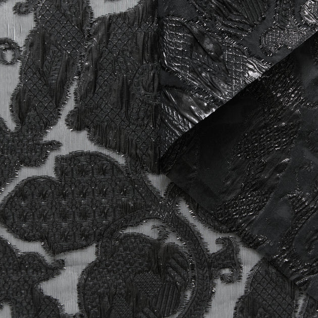T25M12463 | Organdi Jacquard de Soie Motif Floral Fils Coupés