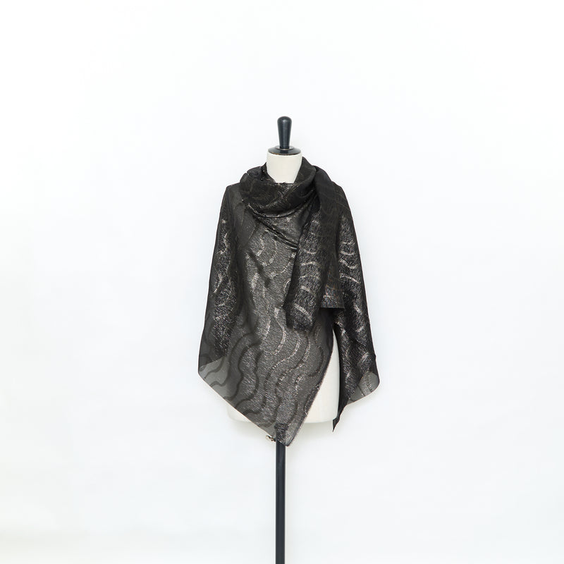 T25M12464 | Mousseline de Soie Lurex Fils Coupés à Vagues