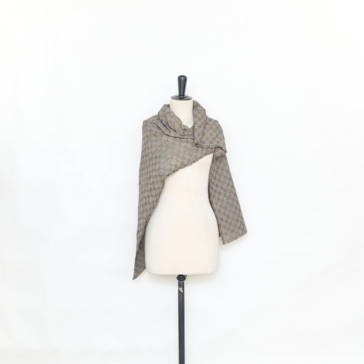 T25M12661 | Tweed à Carreaux en Laine Métal et Coton