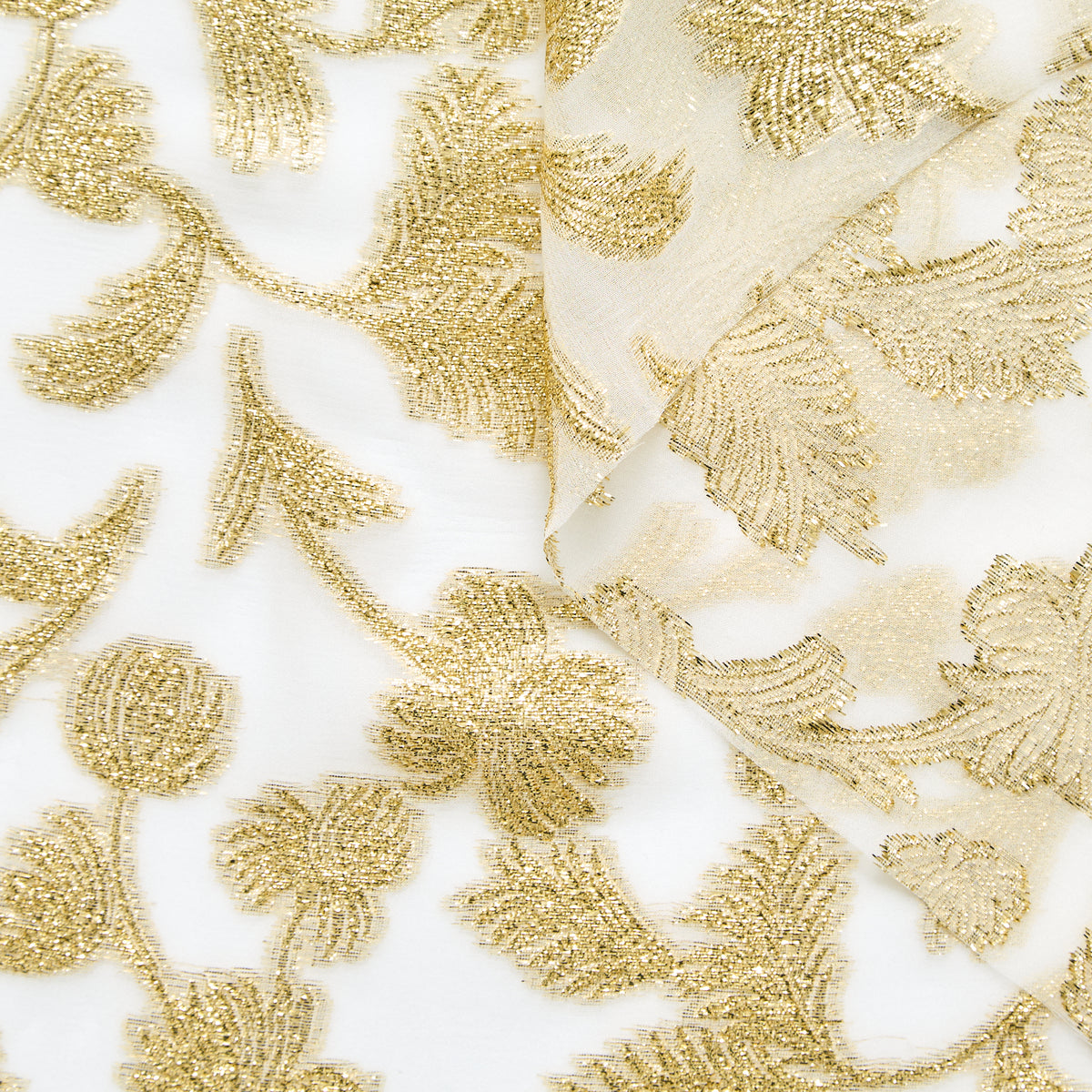 T25M12712 | Jacquard Floral Fils Coupés sur Voile de Soie