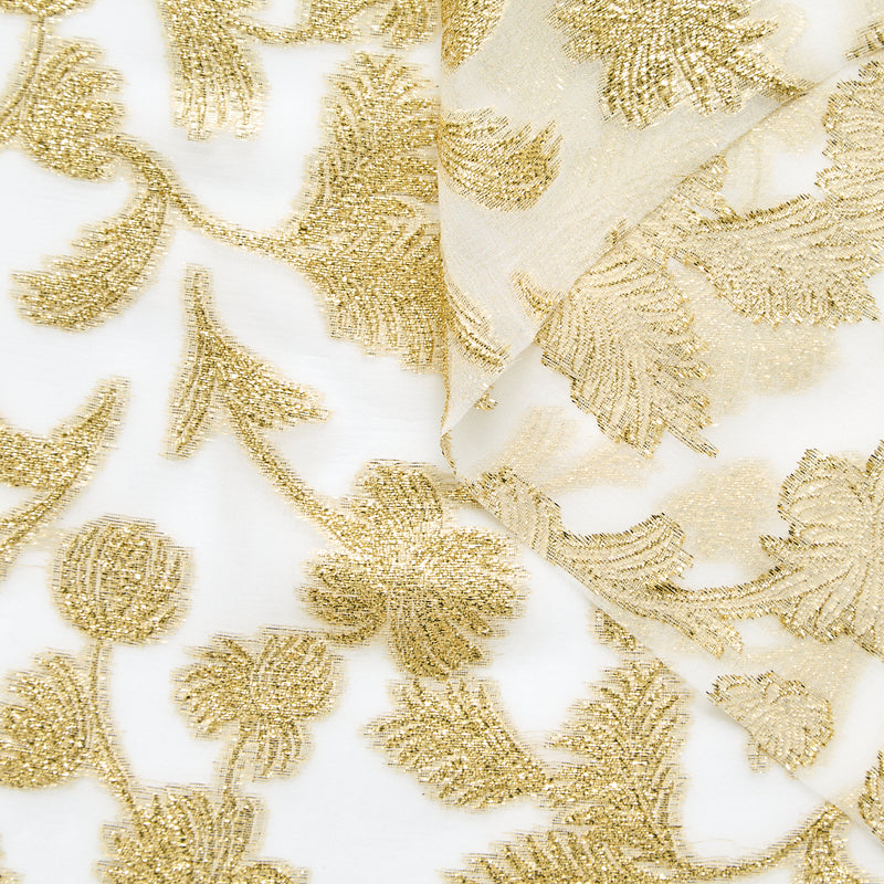 T25M12712 | Jacquard Floral Fils Coupés sur Voile de Soie