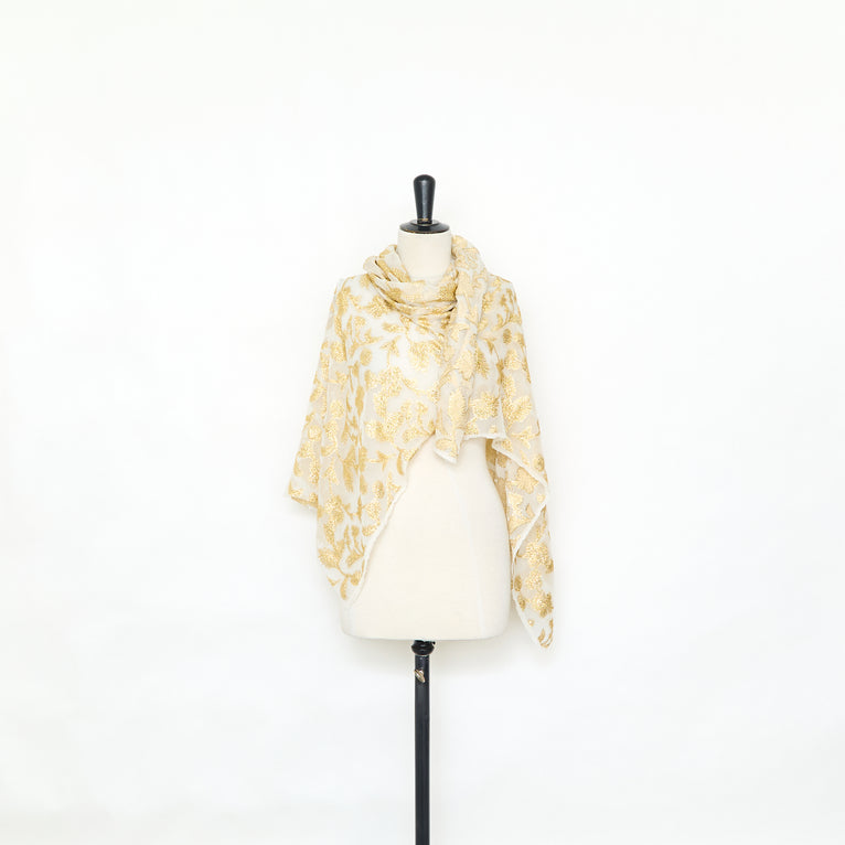 T25M12712 | Jacquard Floral Fils Coupés sur Voile de Soie - vue 2