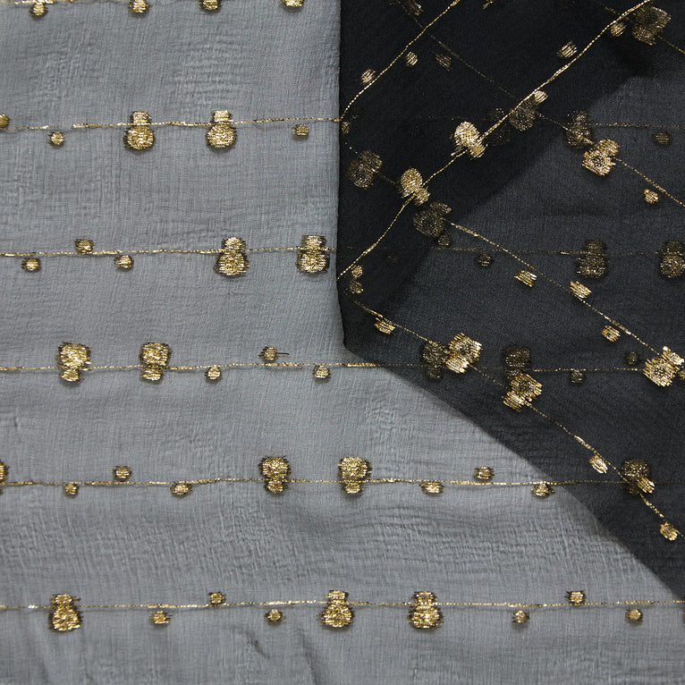T25M12714 | Voile de Soie Jacquard à Pois Fils Coupés - vue 1