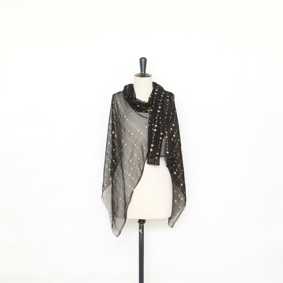 T25M12714 | Voile de Soie Jacquard à Pois Fils Coupés