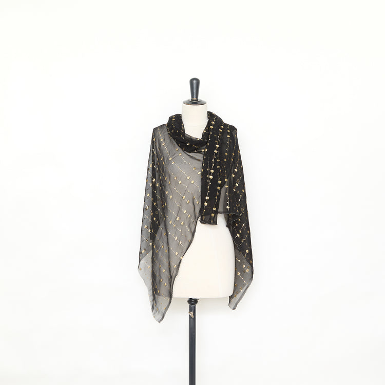 T25M12714 | Voile de Soie Jacquard à Pois Fils Coupés - vue 2
