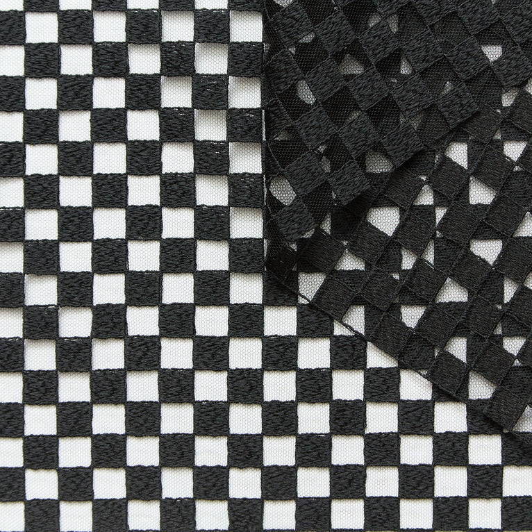 T26K16153 | Checked Embroidered Tulle - view 1