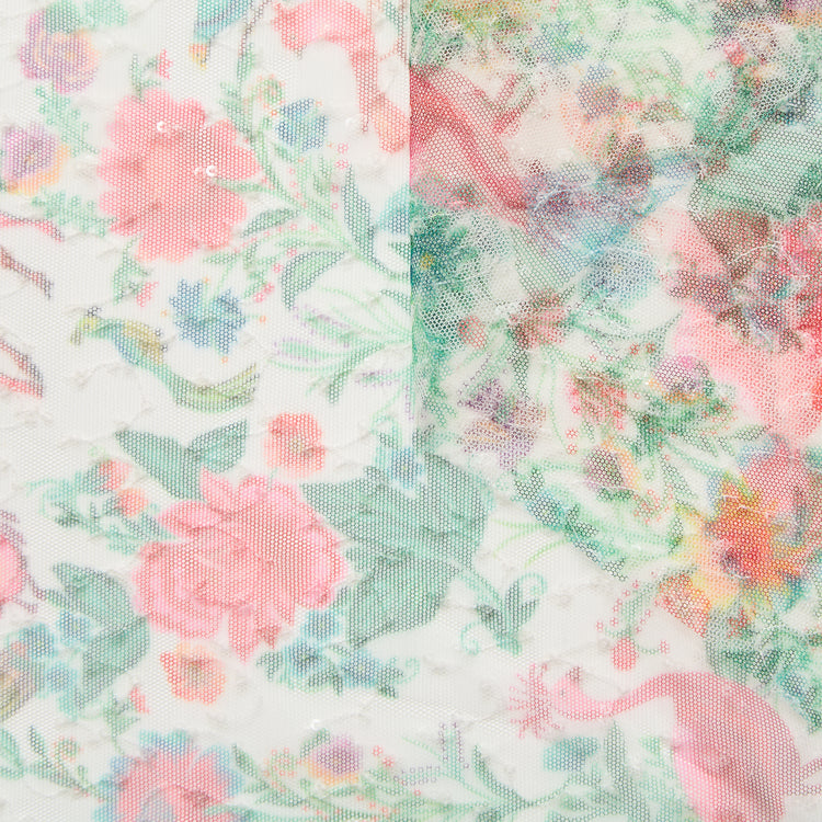 T26M15389 | Floral Printed Tulle Sequins - vue 1