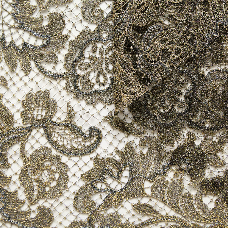 T26M15755 | Gold &amp; Silver 3D Floral Guipure - view 1